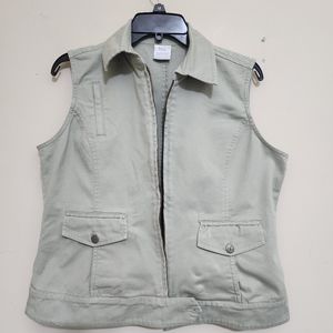 BLEU BAYOU Full Zip Studded Vest Pockets Large‎ Sage Green Vintage